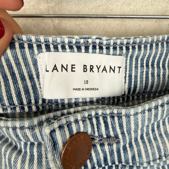 Lane Bryant Size 18 Blue White Striped Mid Rise Boyfriend Capri Pants Comfort - Picture 2 of 8